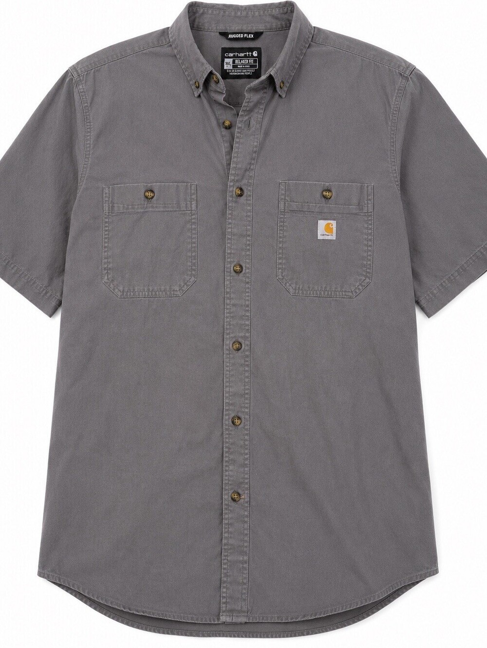 Carhartt Rugged Flex Gray Work Shirt Men’s 3XL Short Sleeve Button Up Relaxed